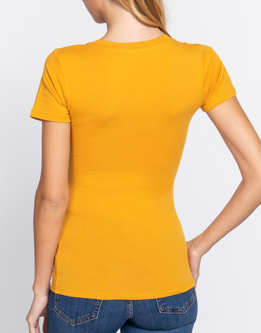 (ACTIVE BASIC) Sexy Scoop Neck Short Sleeve T Shirt Stretch Cotton Tee (S-2X)