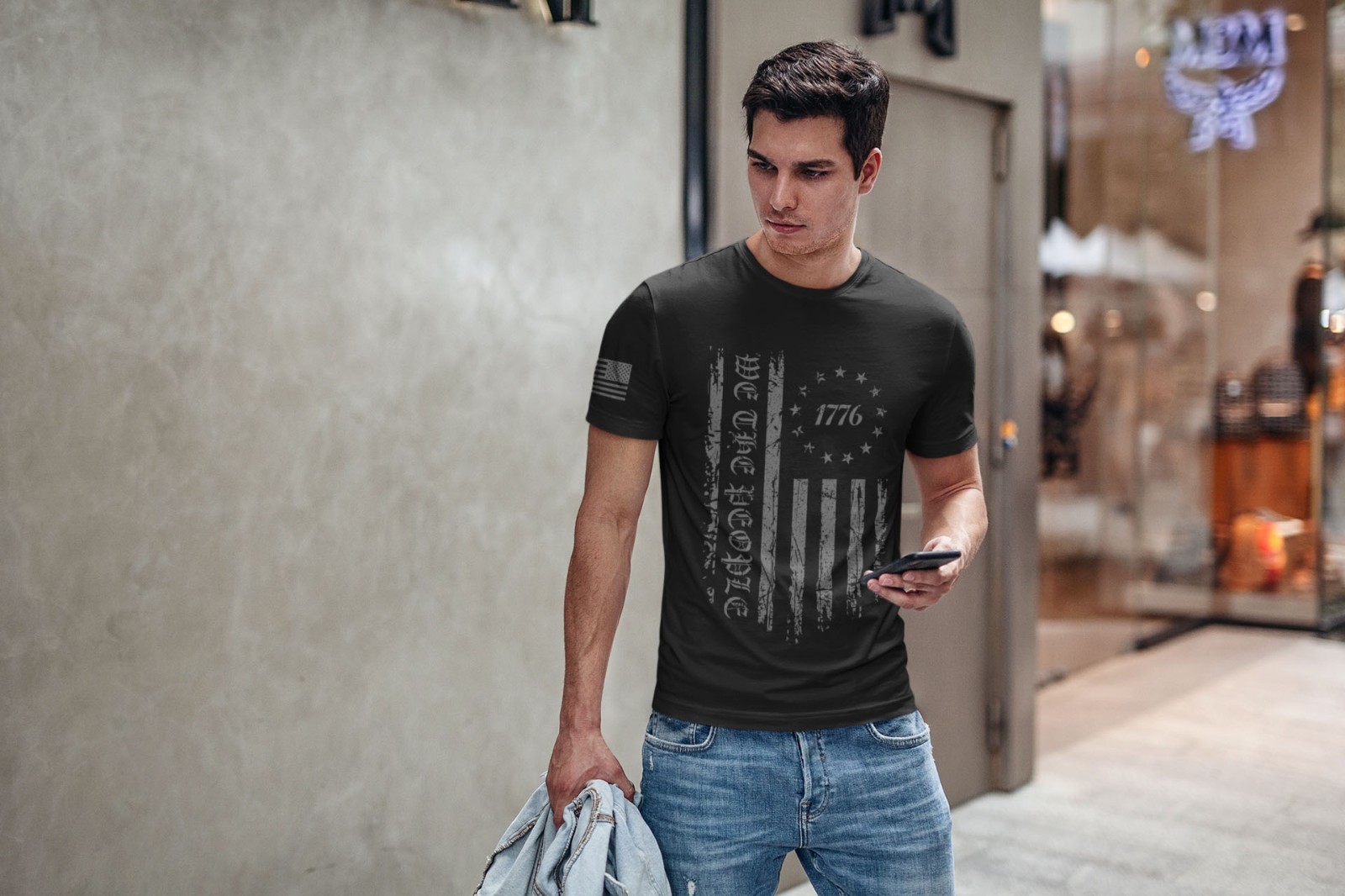 We The People 1776 T-Shirt – Black Distressed American Flag Tee Patriotic USA