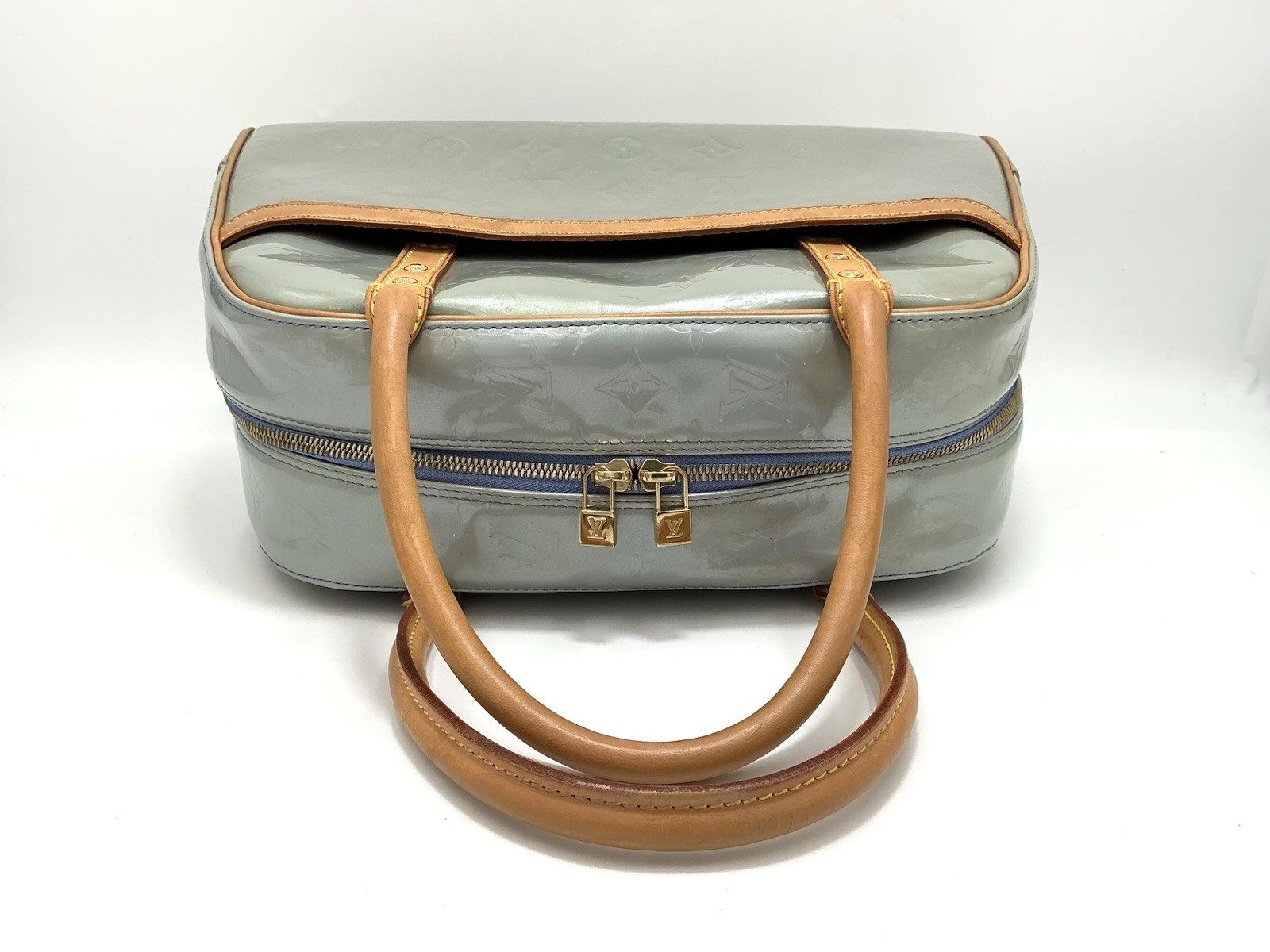 Louis Vuitton LV Monogram Tompkins Sq Vernis Patent Leather Gray Tote Bag + COA