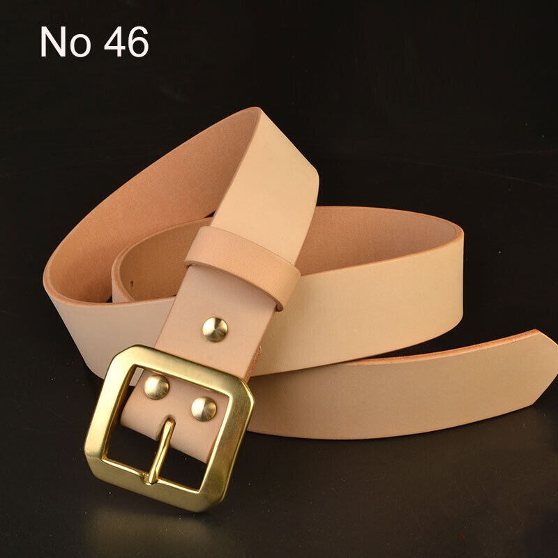 Hand Craft Custom Made Vegetable Tanned Leather Cowhide Belt Brass Buckle 38mm