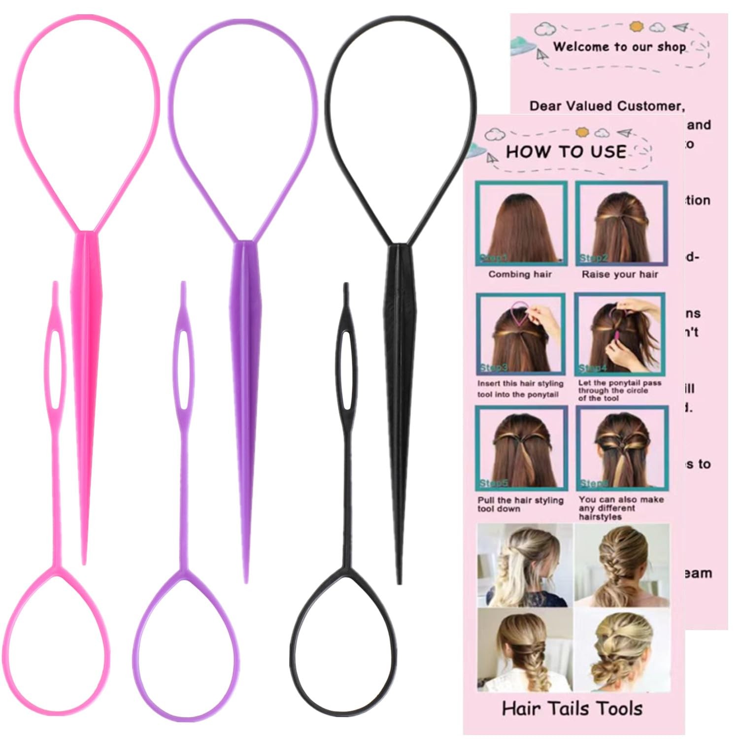 9pcs Topsy Hair Tail Tool and rat tail comb set,6pcs French Braiding Tool ring,3