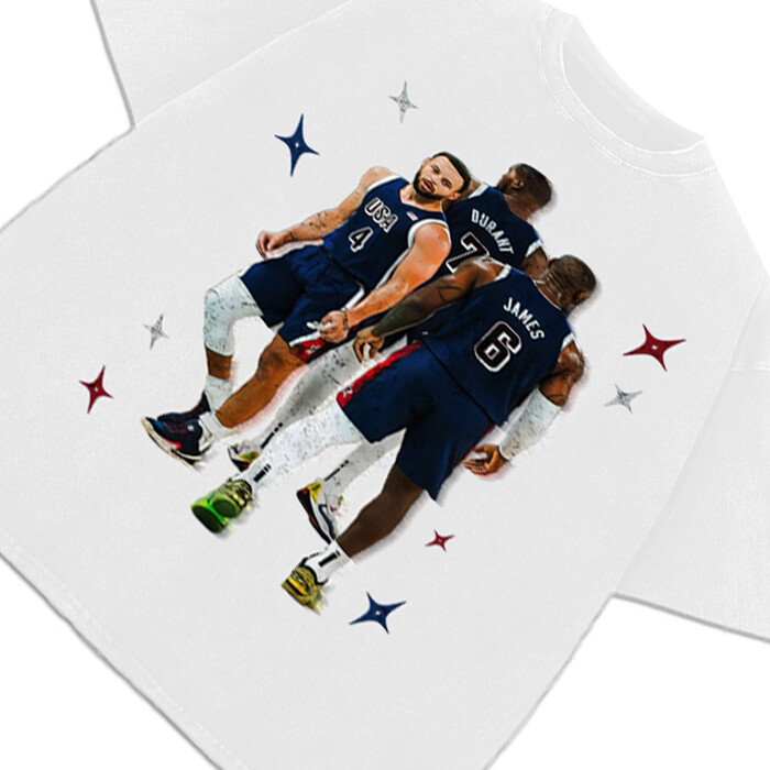 Stephen Curry Lebron James Kevin Durant BIG 3 USA World Champ Custom Graphic Tee