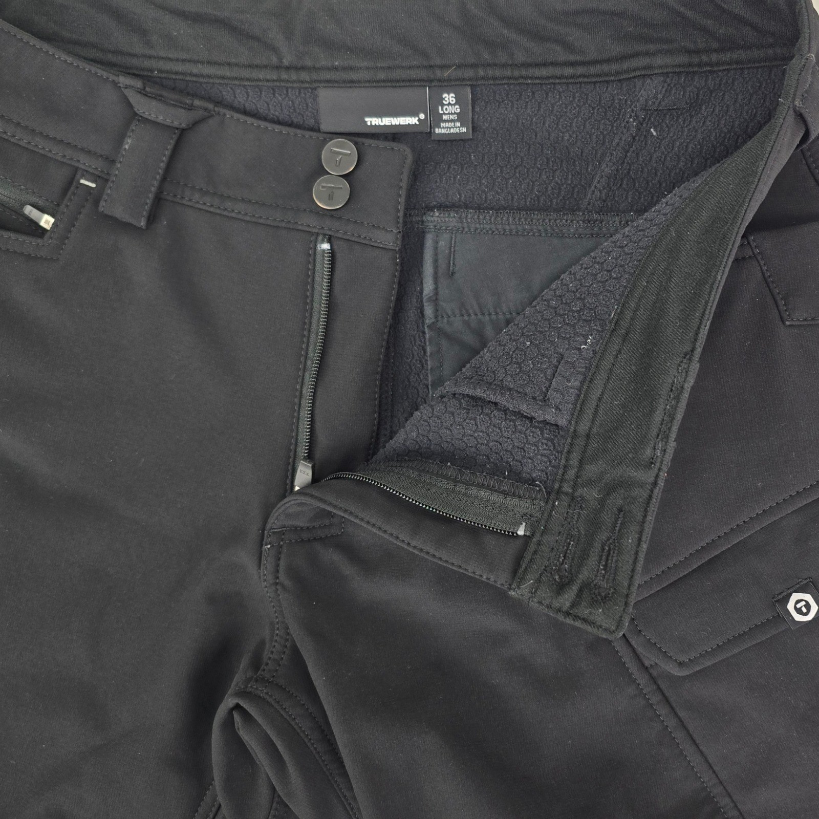 Truewerk T3 Werkpant Men 36 Long Black Fleece Lined Technical Cargo Work Pants