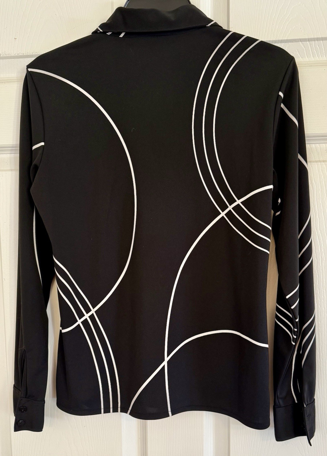 VTG Casual Corner Geometric Print Blouse Black White Long Sleeve Button Up Sz 8