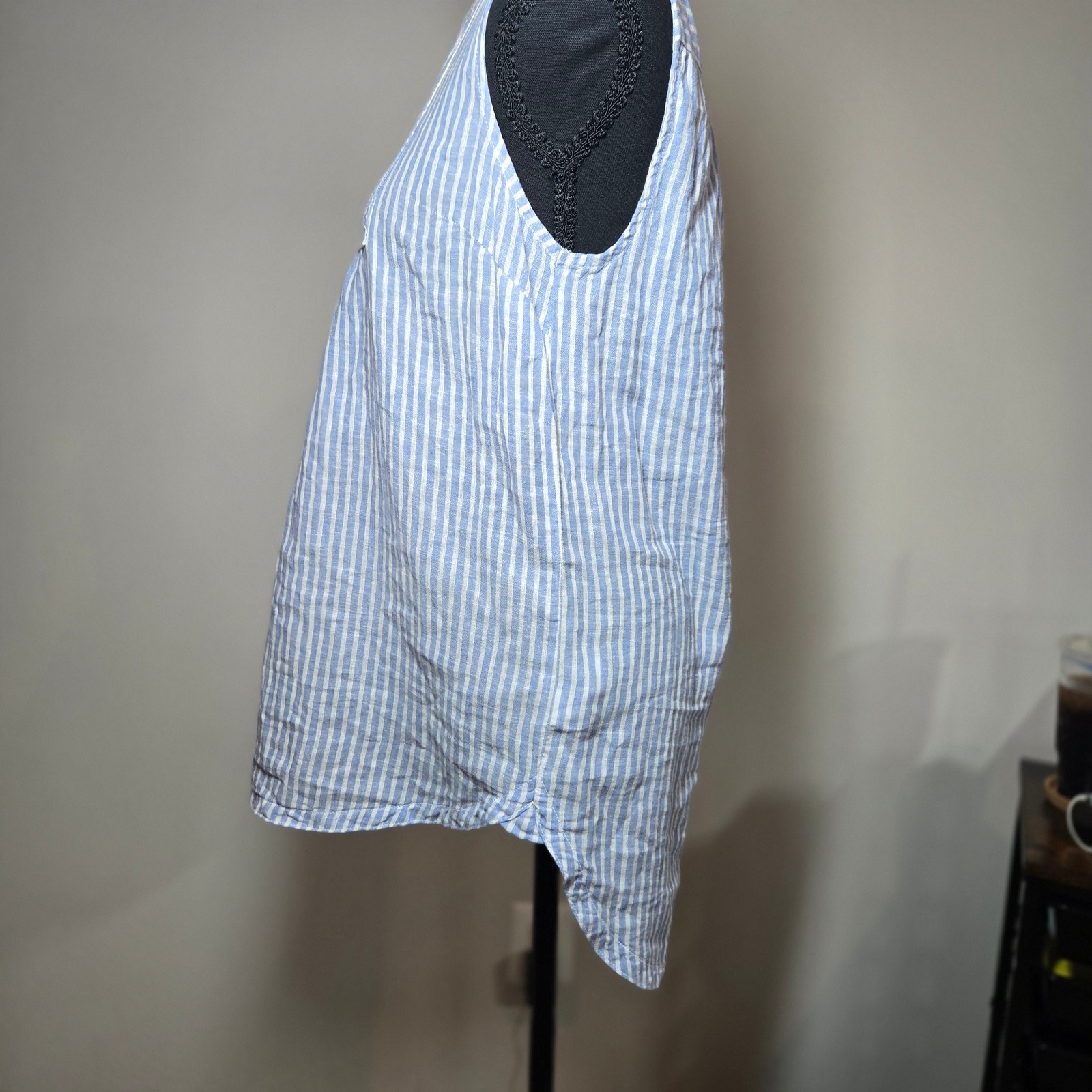Beach Lunch Lounge Blue Striped Sleeveless Top with Embroidered Detail Size XS