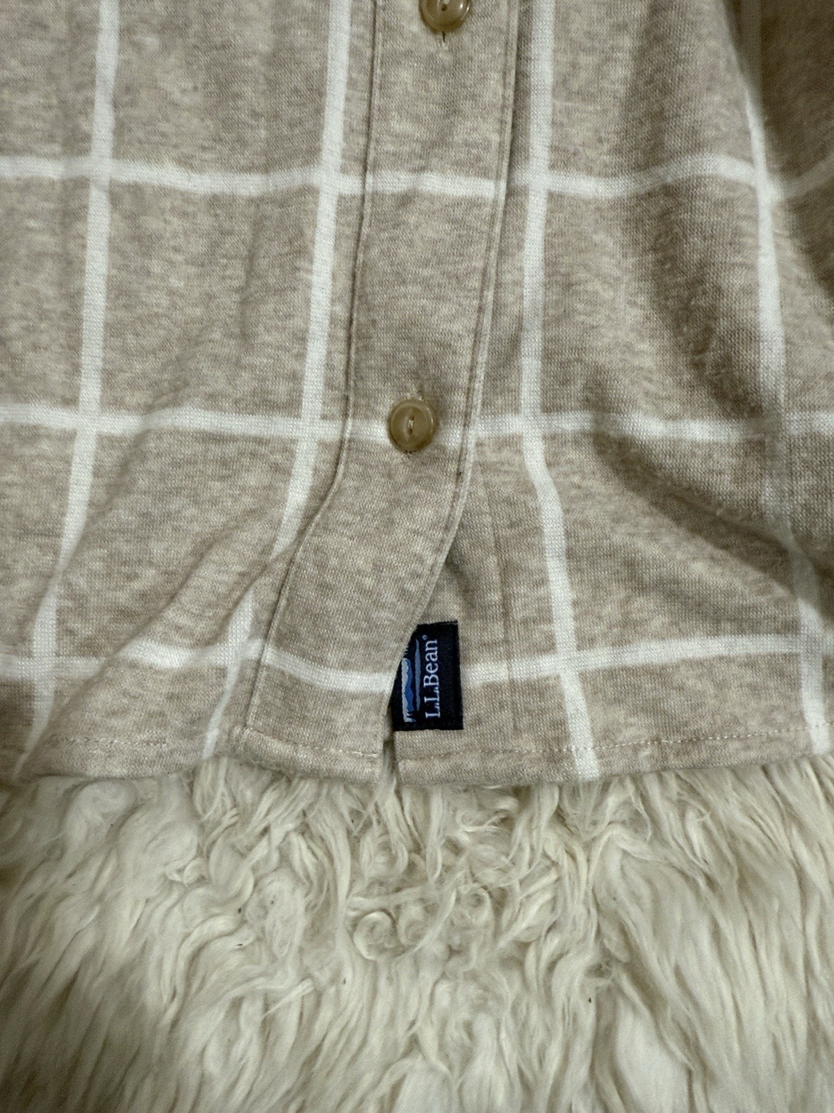 Women’s L.L.Bean Favorite Knit Shirt, Plaid Beige/White Size XL