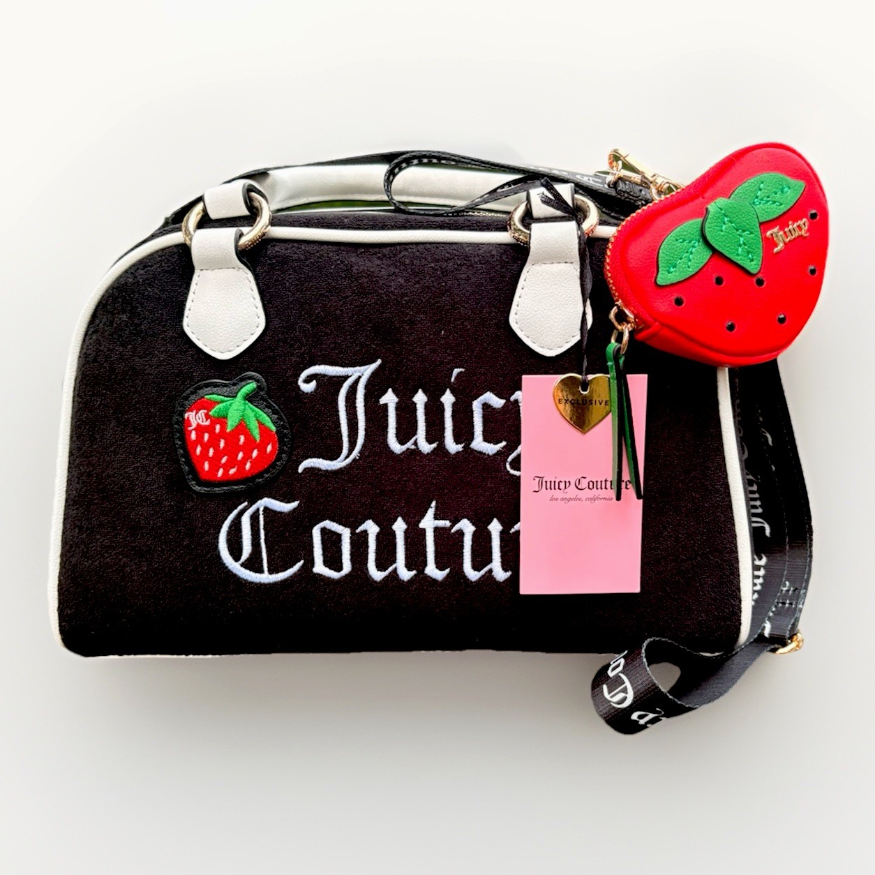 Juicy Couture Small Logo Satchel Zip Strap Strawberry Charm