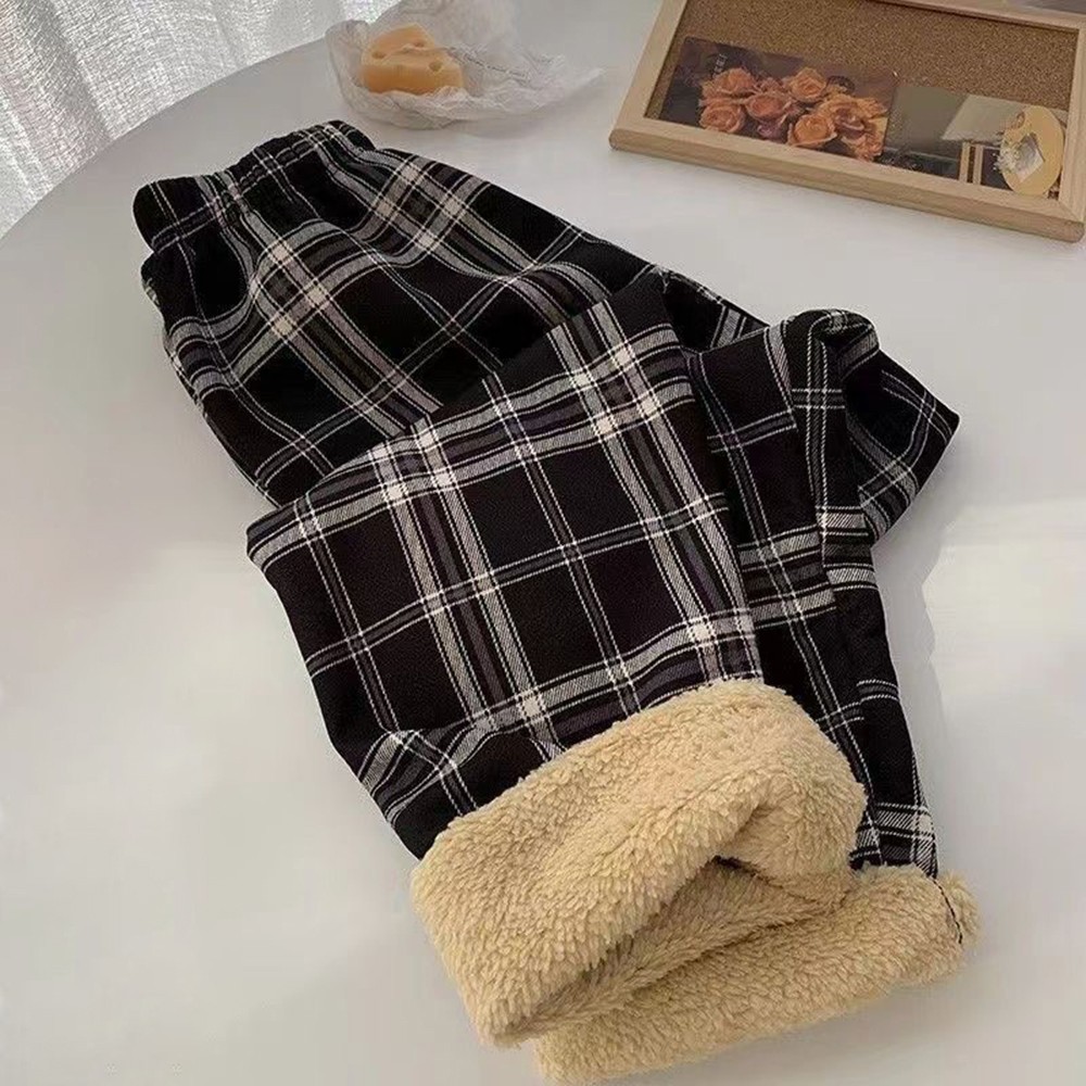 Women Summer Checkered Print High Waist Pants Straight Fit With Lining For Yoga