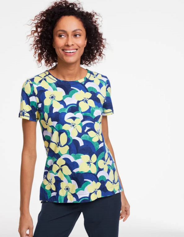 Talbots Women Supersoft Jersey Short Sleeve Tee – Layered Blooms, INDIA INK MULT