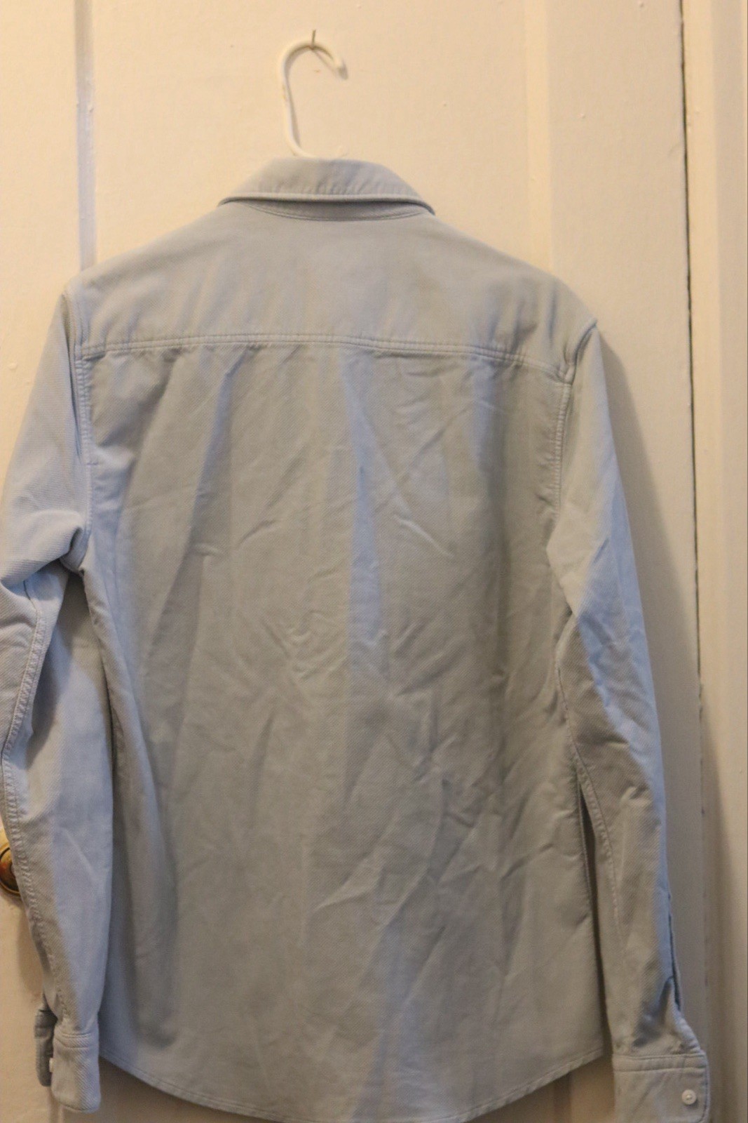 Reiss Men’s Solid Blue Long Sleeve Button-Up Shirt, Regular Fit, S Pockets