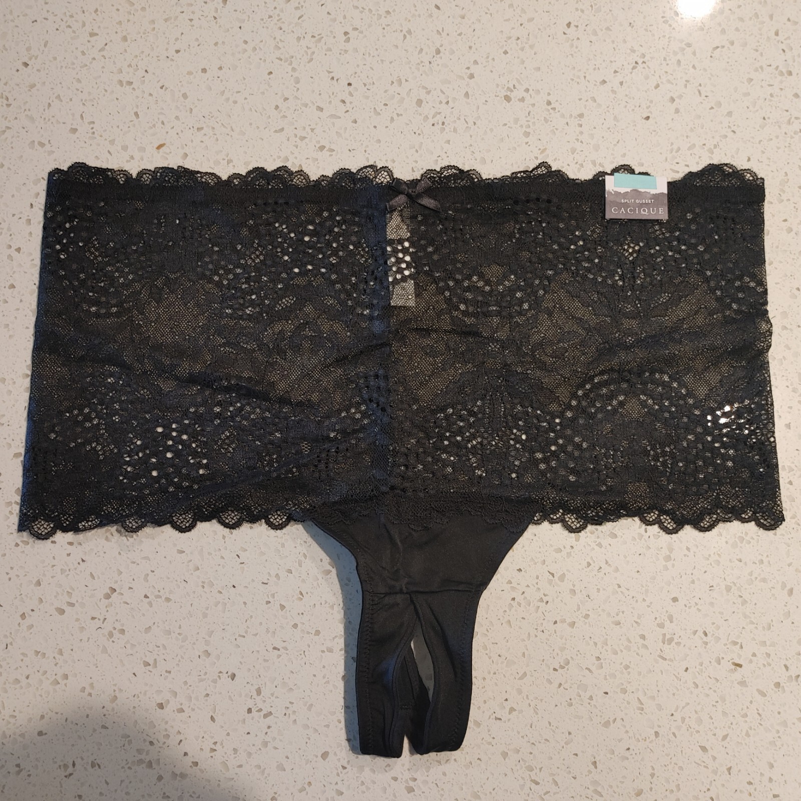 Lane Bryant Cacique Split Gusset Thong Black With Lace Plus Panties 22/24 Sexy C