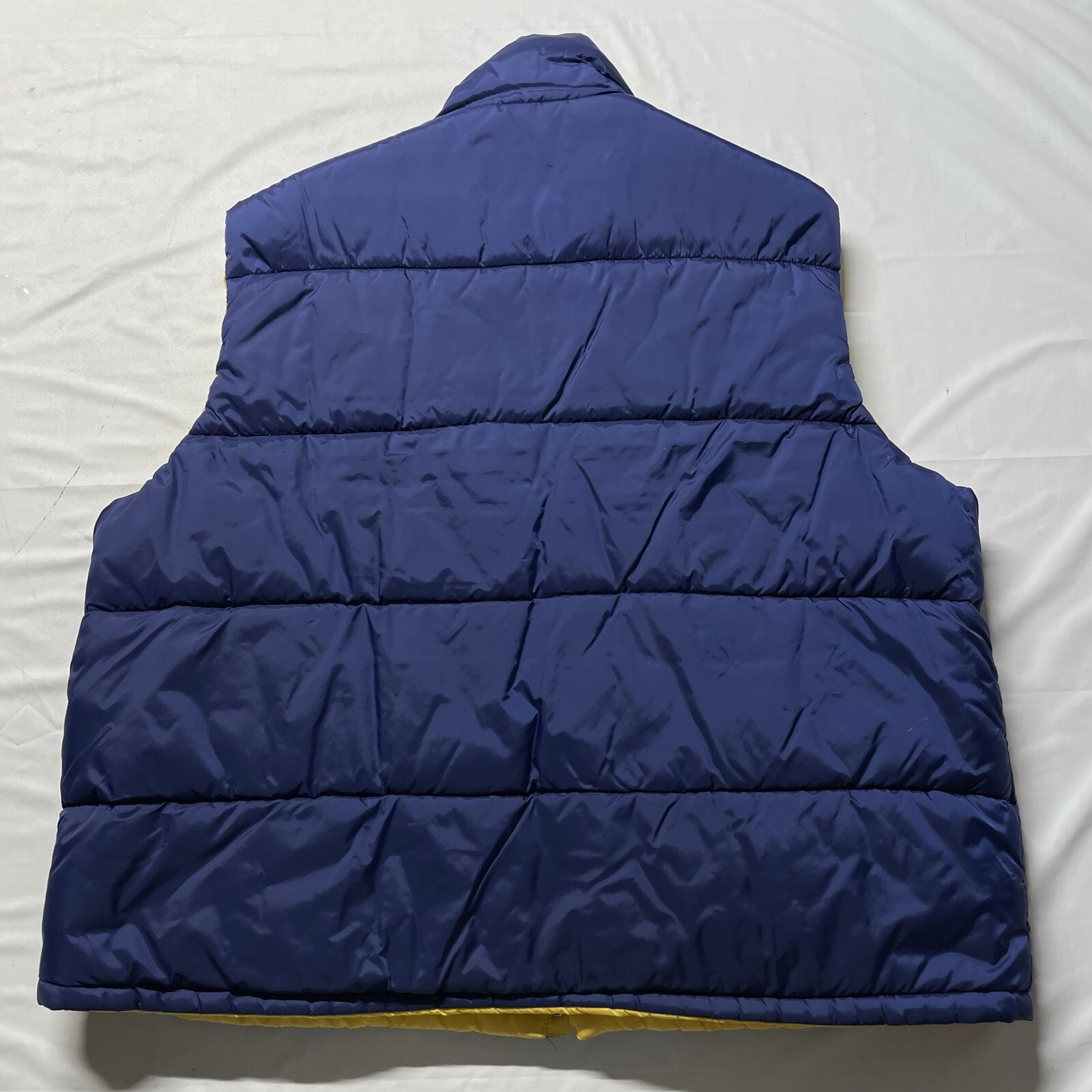 Vintage Puffer Jacket Vest Men’s XL Blue Yellow Zip Quilted Hipster Streetwear