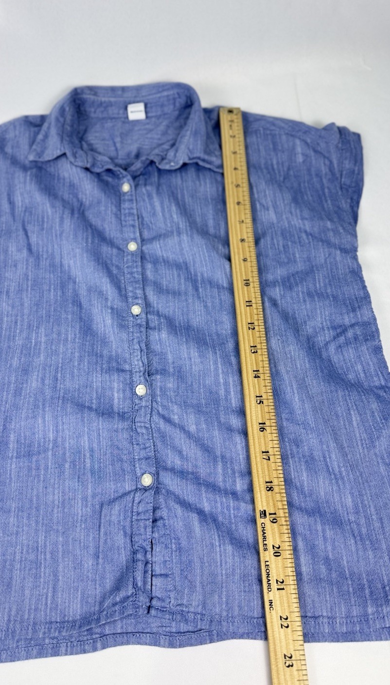 Blue Chambray Lightweight Women’s Collared Cap Sleeve Woven Button-Up Shirt XS
