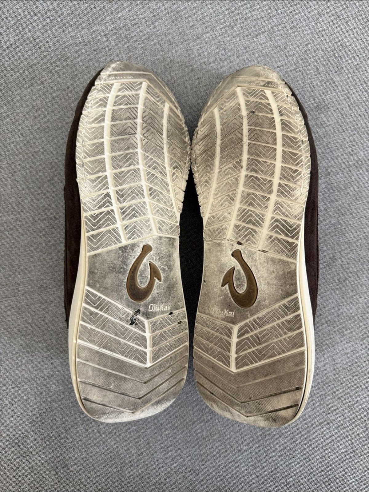 OluKai Dark Brown Suede Slip-On Loafers with Cream Sole