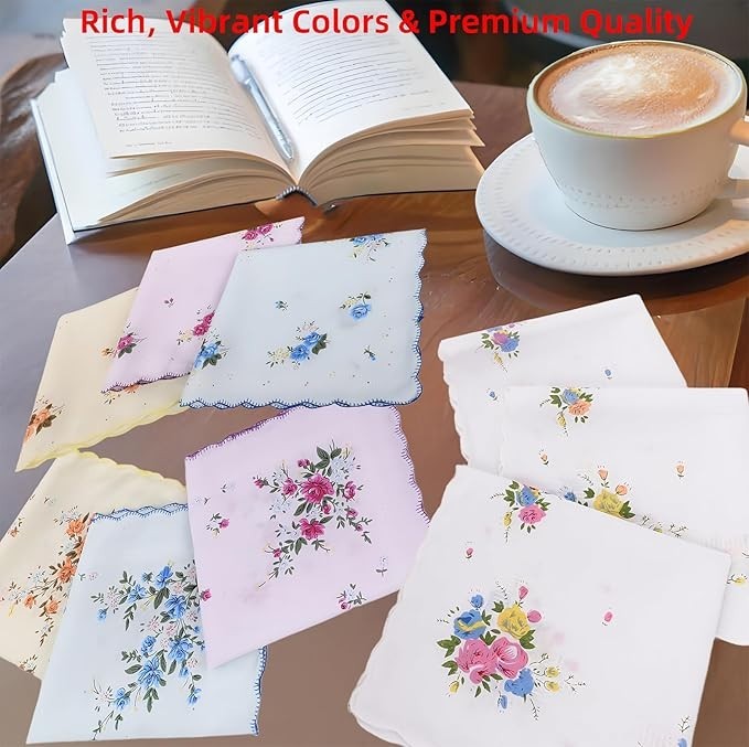 Soft Cotton Handkerchiefs for Women 12 Pack Vintage Ladies Hankies Wedding Gift