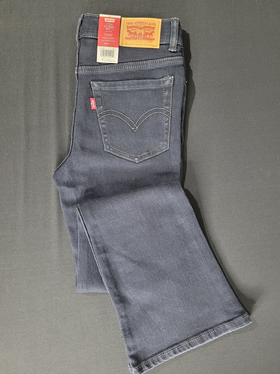 Levi’s Girls High Rise Adjustable Waistband 726 Black Flare Jeans