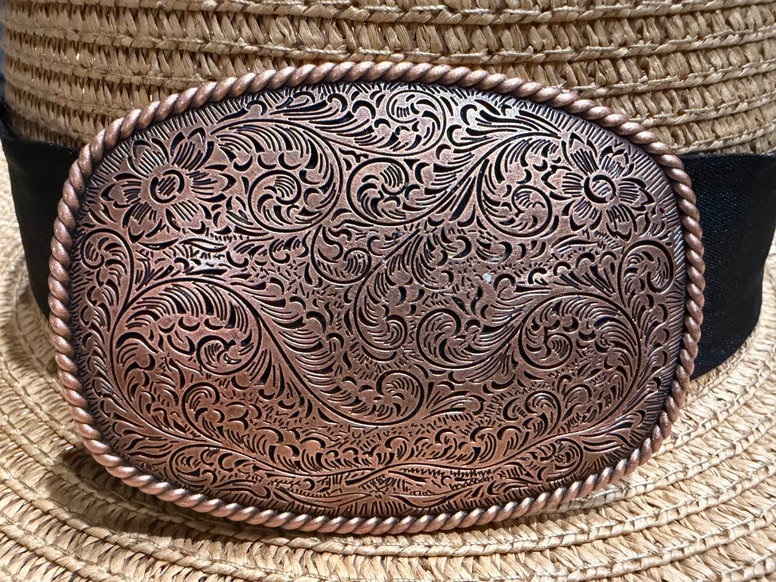 Classic Vintage Western Cowboy Red Copper Floral Belt Buckle