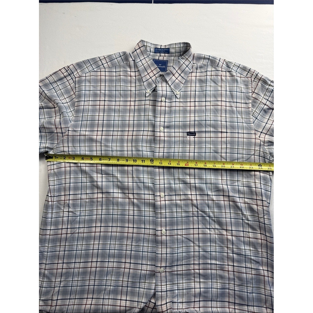 Faconnable Men’s Long-Sleeve Button-Down Plaid Shirt – Light Gray/Blue XL