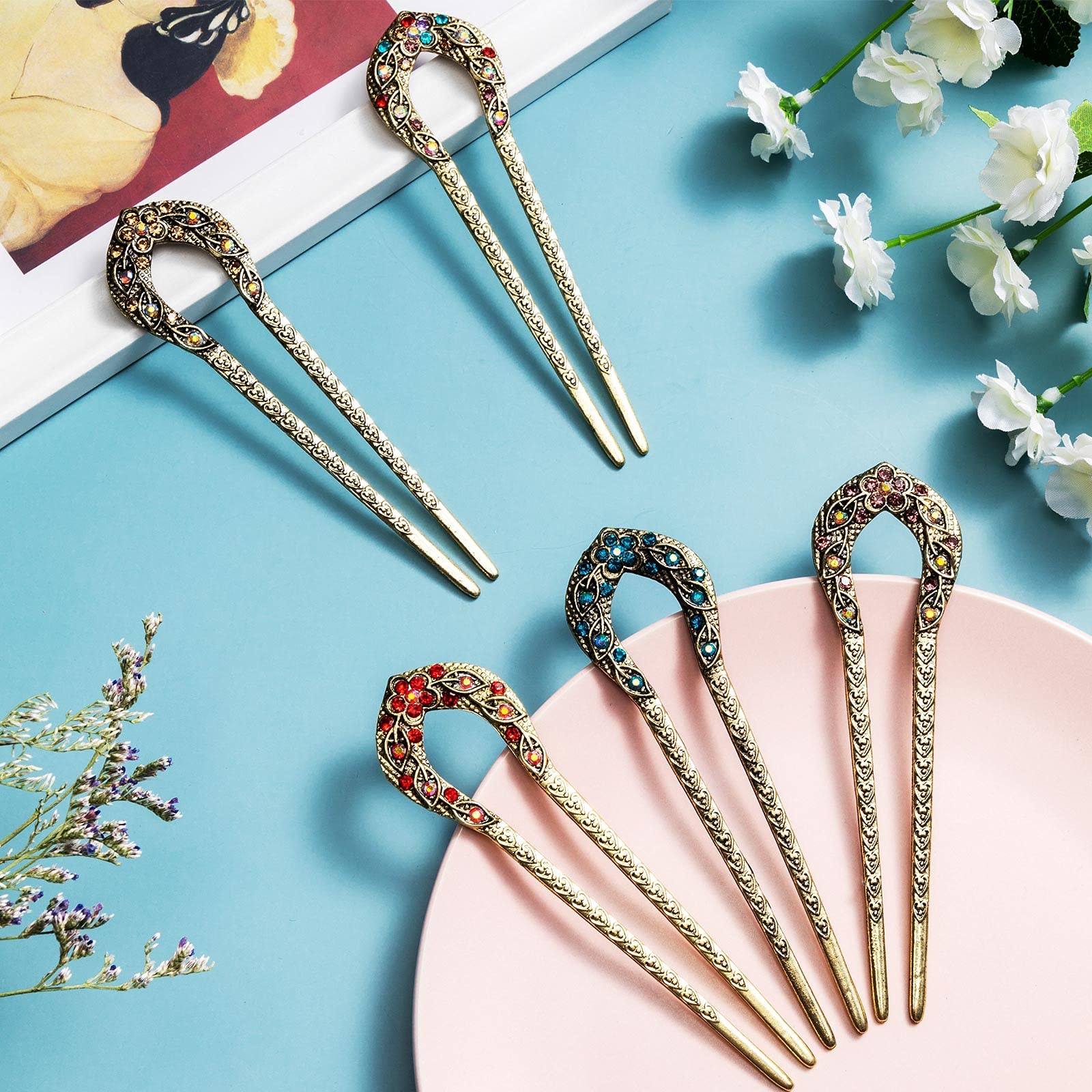 5 Pcs Vintage Hair Fork French Hair Pin for Buns Metal Chignon Pin Chopsticks…