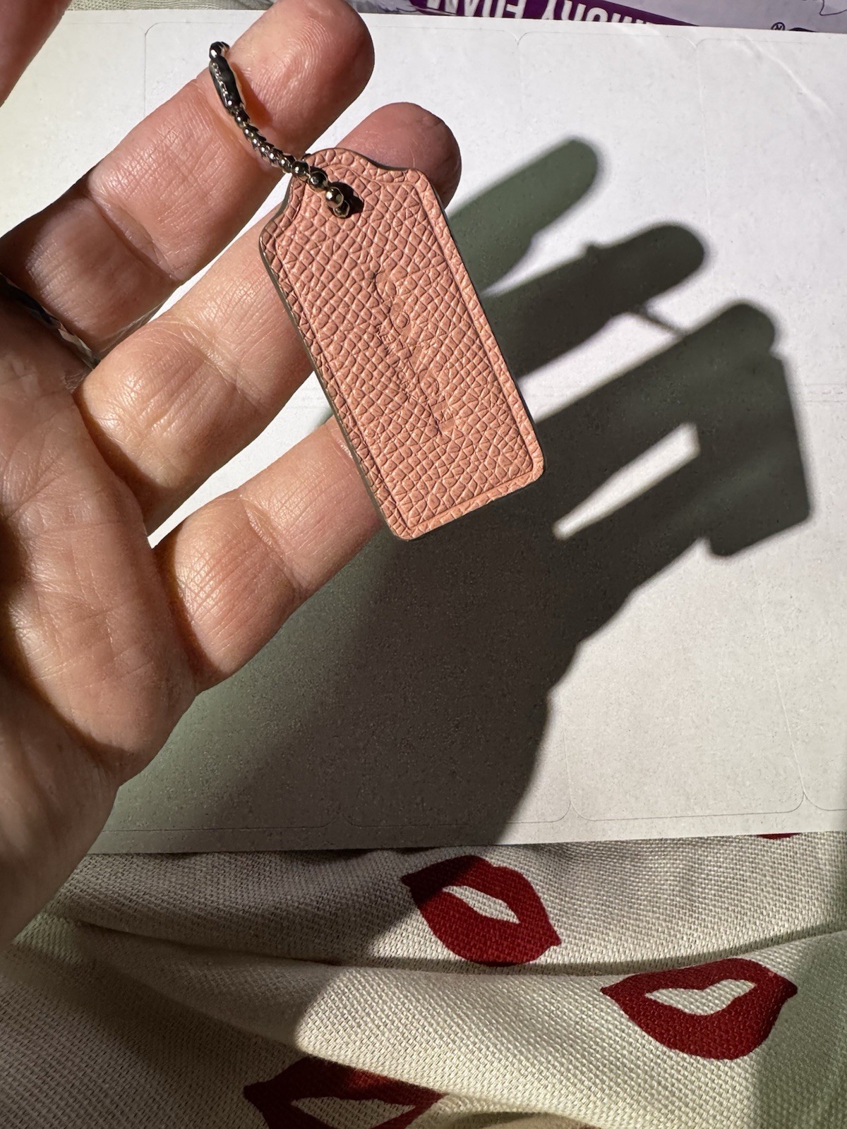 COACH Pink Pebbled Leather Key Chain Keyring Tag w/ Ball Chain Women