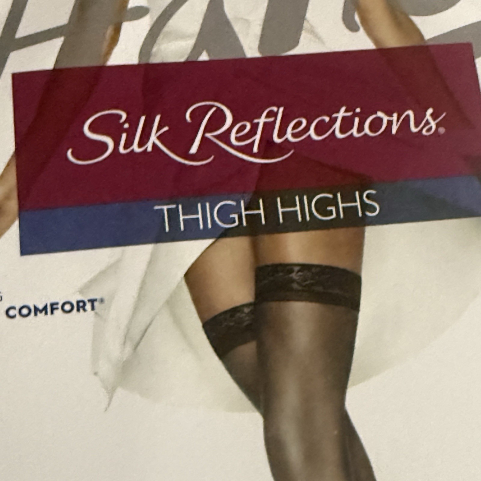 Hanes Silk Reflections Silky Thigh Highs Sheer Toe Women’s Sz AB Barely Black