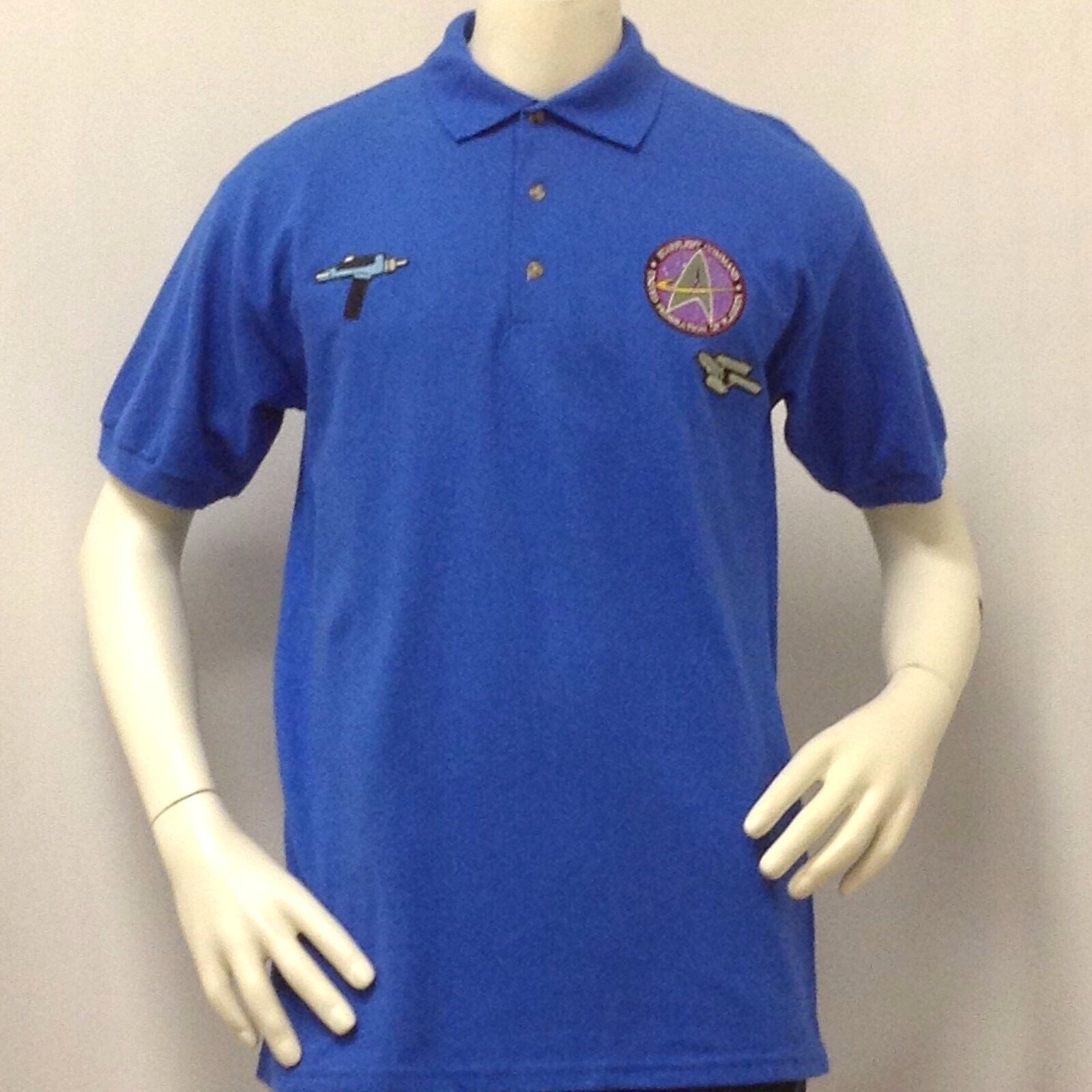 Mens Polo Shirt -STAR TREK -STARFLEET-Size XL -MERIT BADGES TOS Patches NWT
