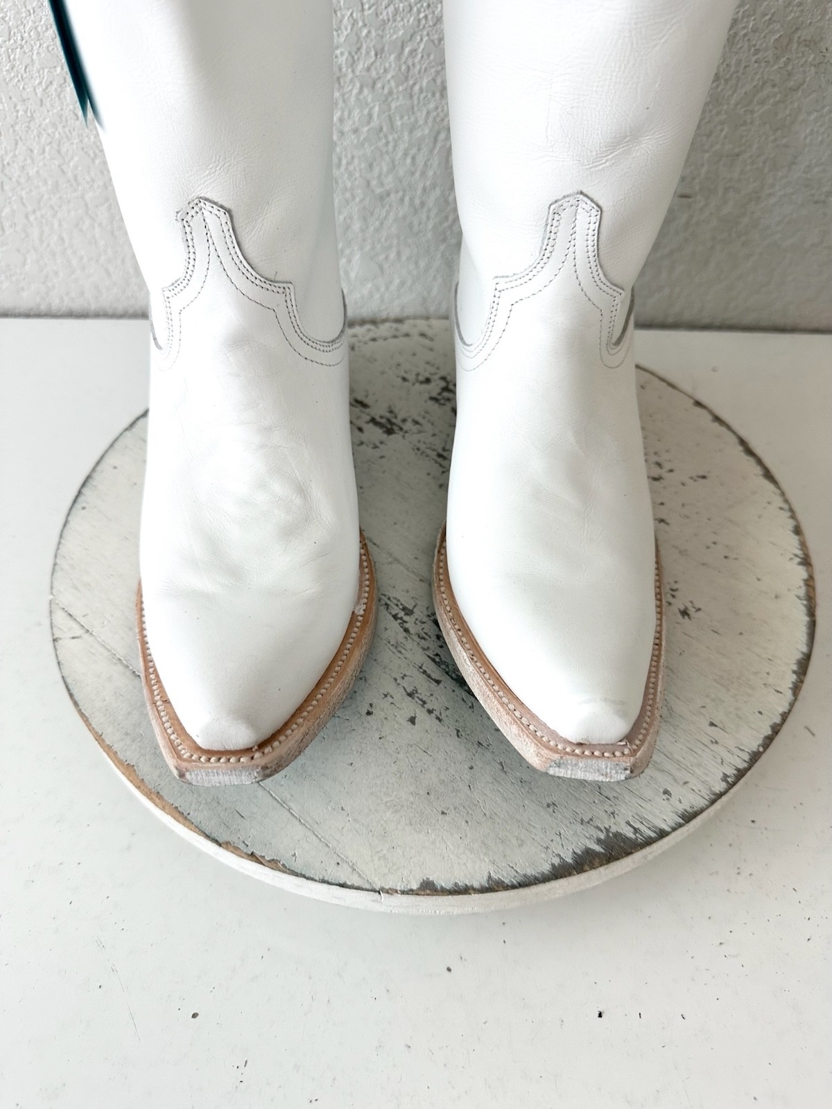 Lane EMMA JANE White Cowboy Boots Western Cowgirl Mid Calf Tall Snip Toe 6.5