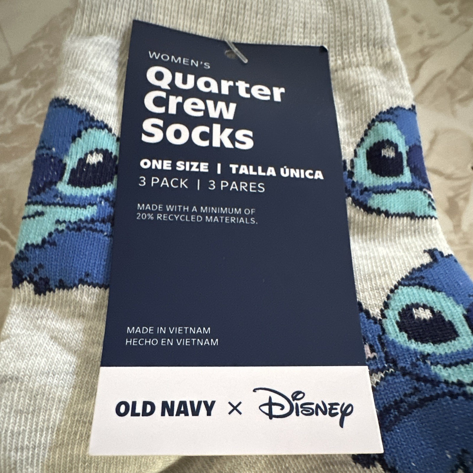 Old Navy Disney Stitch Women’s Quarter Crew Socks 3-Pair Pack One Size Colors