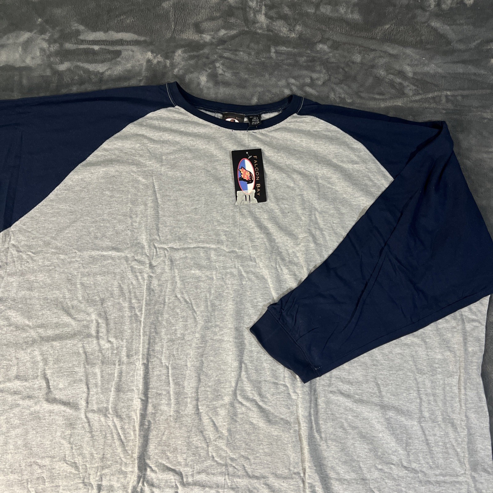Falcon Bay Men’s Big And Tall 7XL 100% Cotton Baseball T-Shirt Blue & Grey NWT
