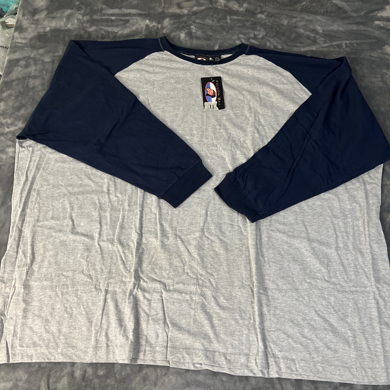 Falcon Bay Men’s Big And Tall 7XL 100% Cotton Baseball T-Shirt Blue & Grey NWT