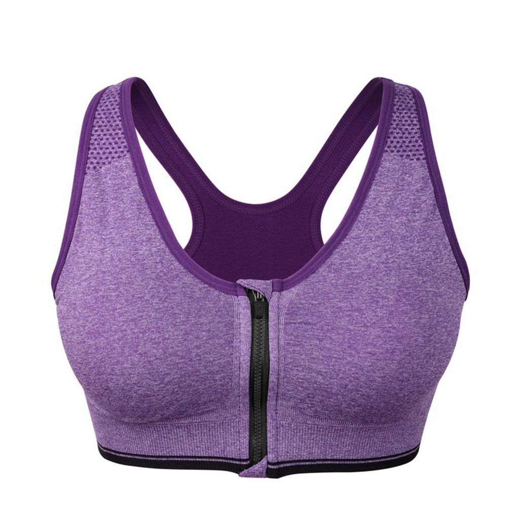 Sports Bra Women High Impact Running Yoga Workout Bra Zip Front Closure M/L/XL
