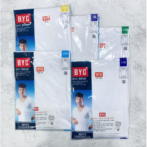 BYC Men’s Cotton Undershirt Short Sleeve White 100% Cotton Tee Running (90-110)
