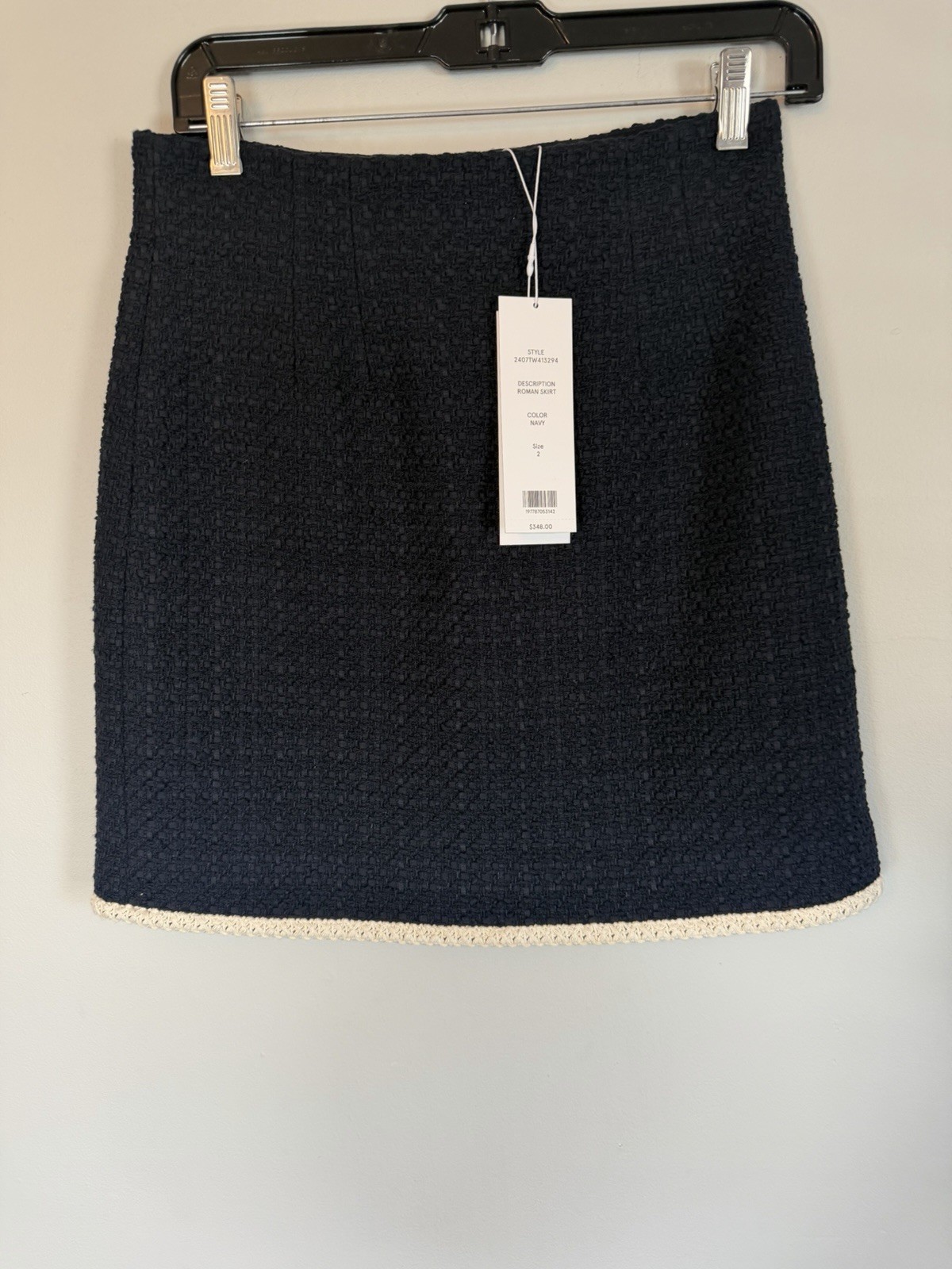 Veronica Beard Roman Mini Navy Blue Cotton Blend tweed Skirt Lined Sz 2 NWT $348