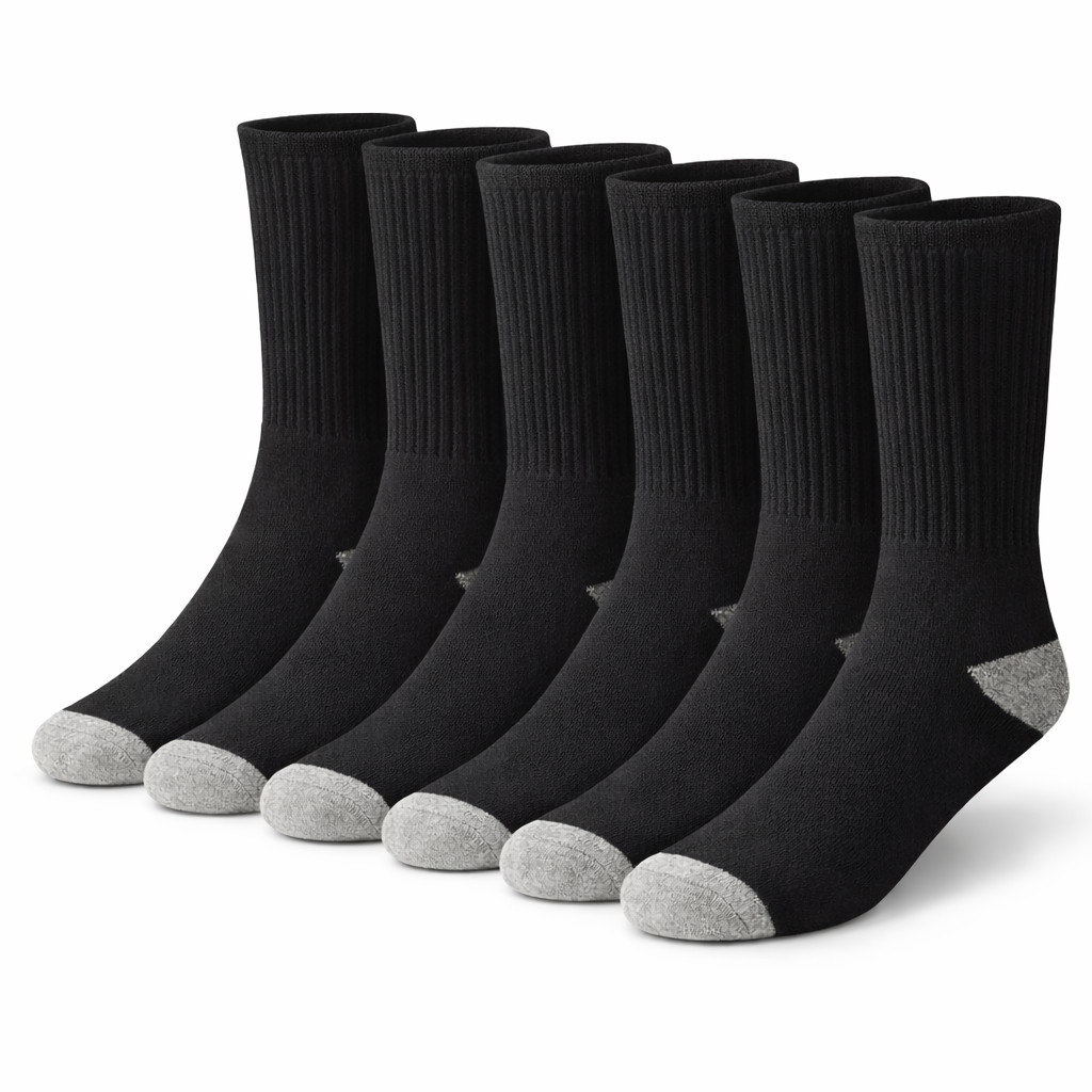 6 Pack Men’s Cotton Crew Socks Cushioned Breathable Work & Athletic Socks