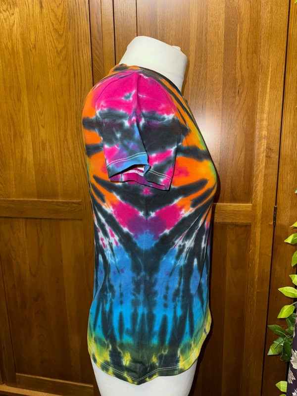 Small ladies tight fitting stretch rainbow swirl tie dye T-shirt