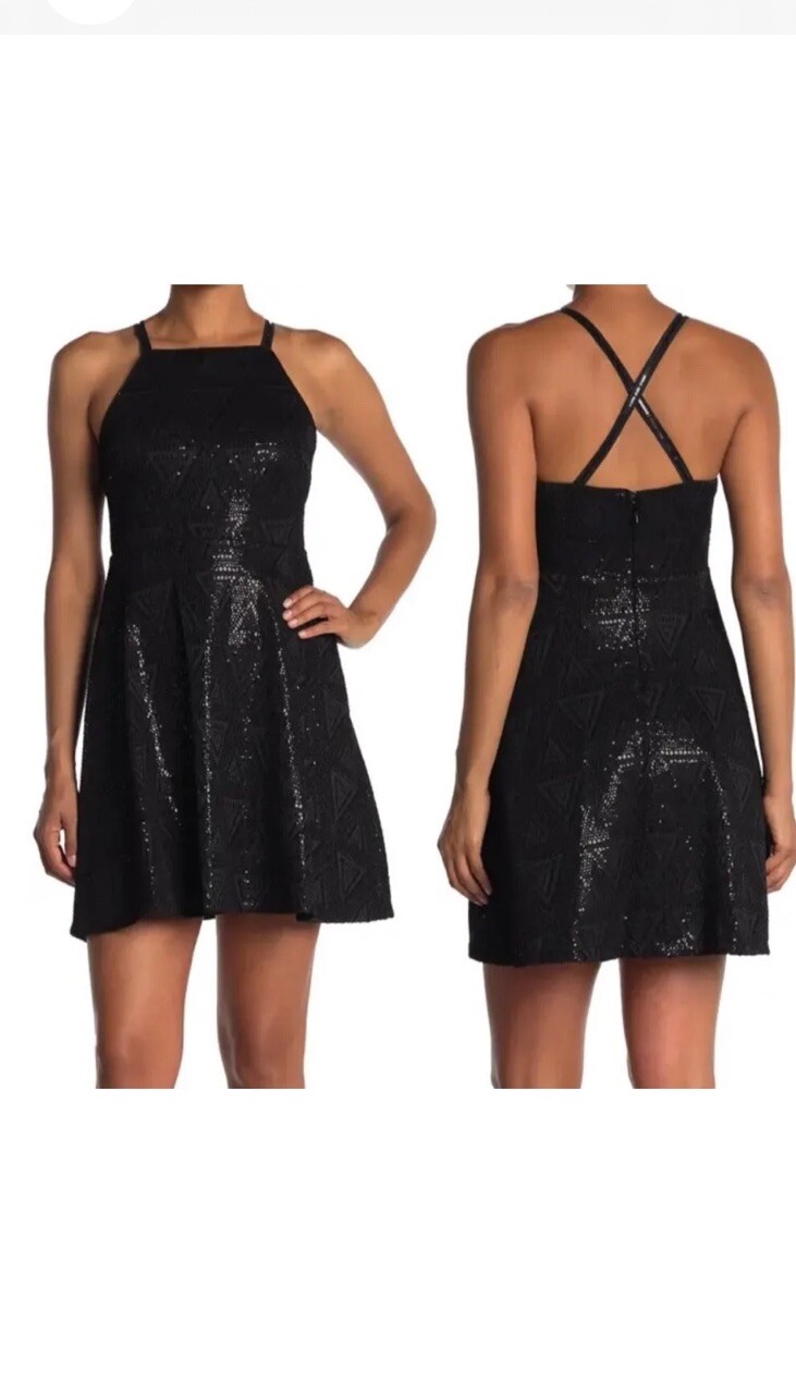 NWT Guess Women’s Black Sequins Halter Cross-back Cocktail Party Dress Sz 2
