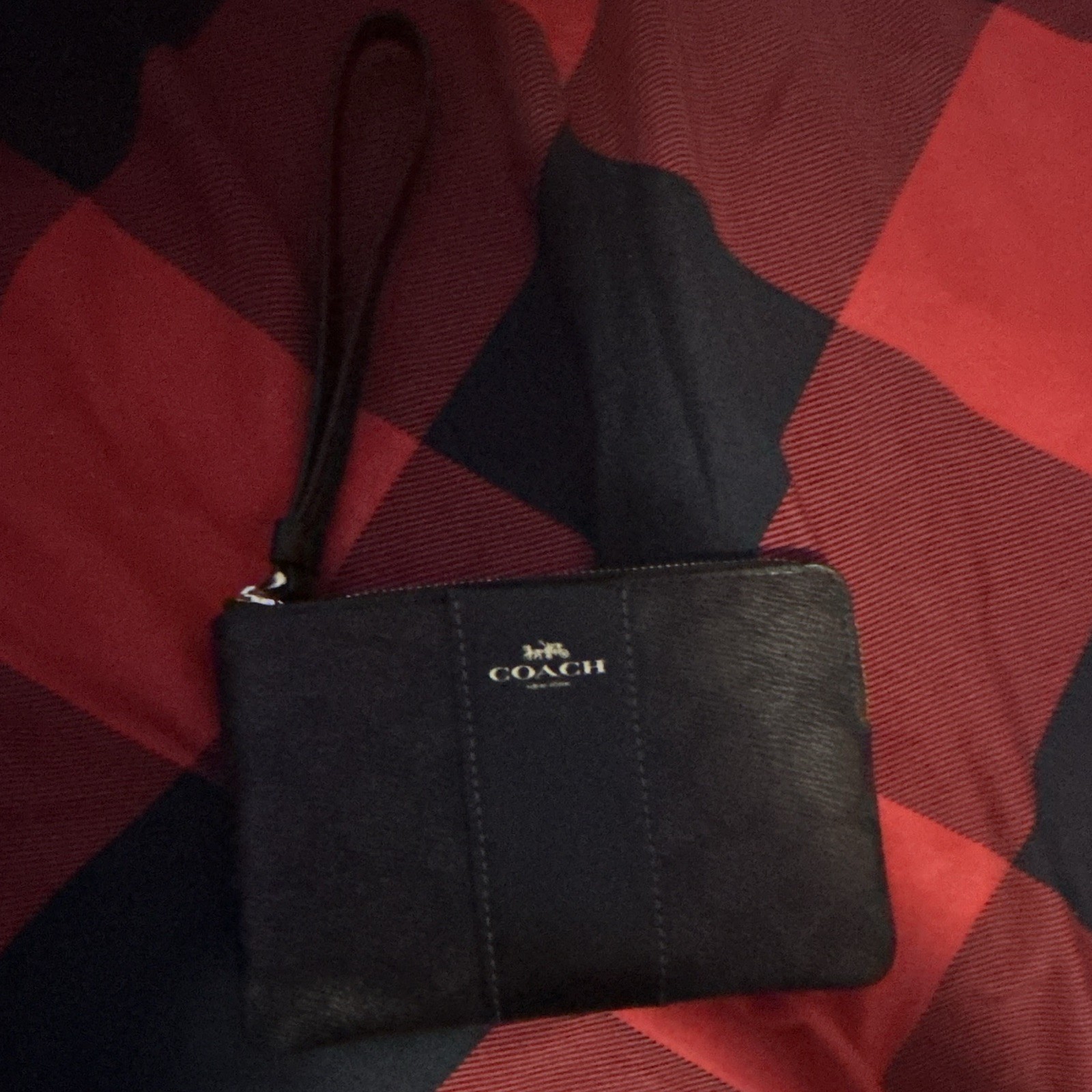Coach Black Zip Wristlet Wallet w/ Wrist Strap, Logo, Credit Card Slots