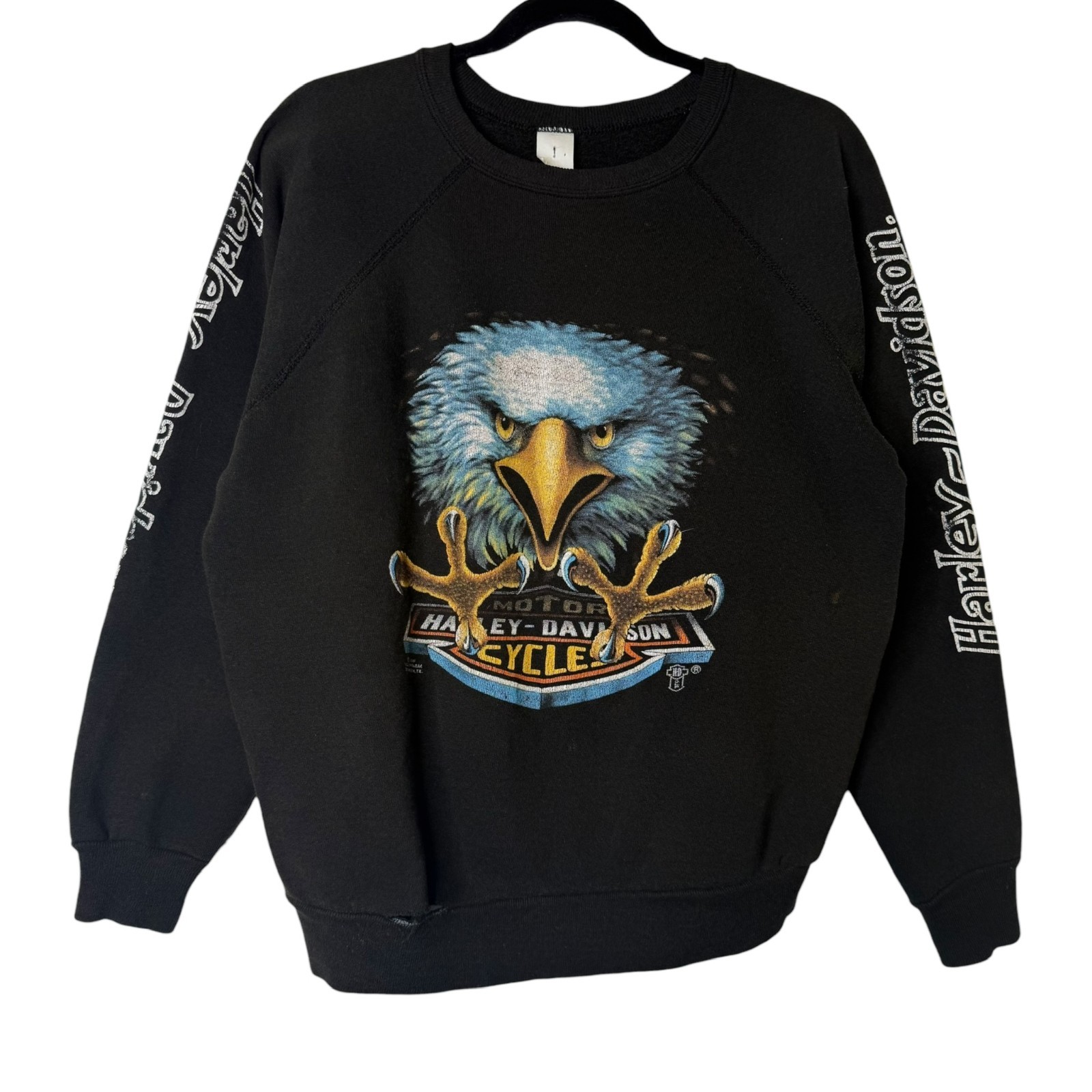 Vintage 1986 3D EMBLEM Crewneck Sweatshirt Eagle Biker Motorcycle Black 80s 90s