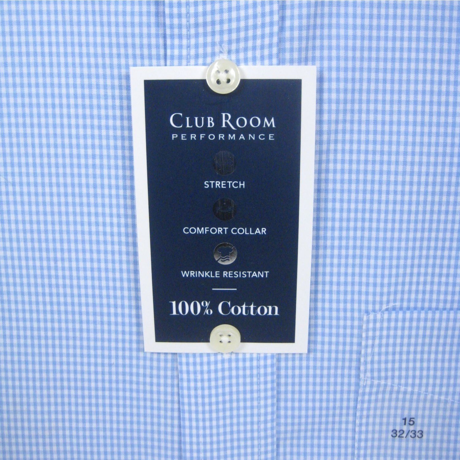 Club Room Mens Regular Fit Performance Stretch Dress 32 to 33 Shirt 15 Gingham
