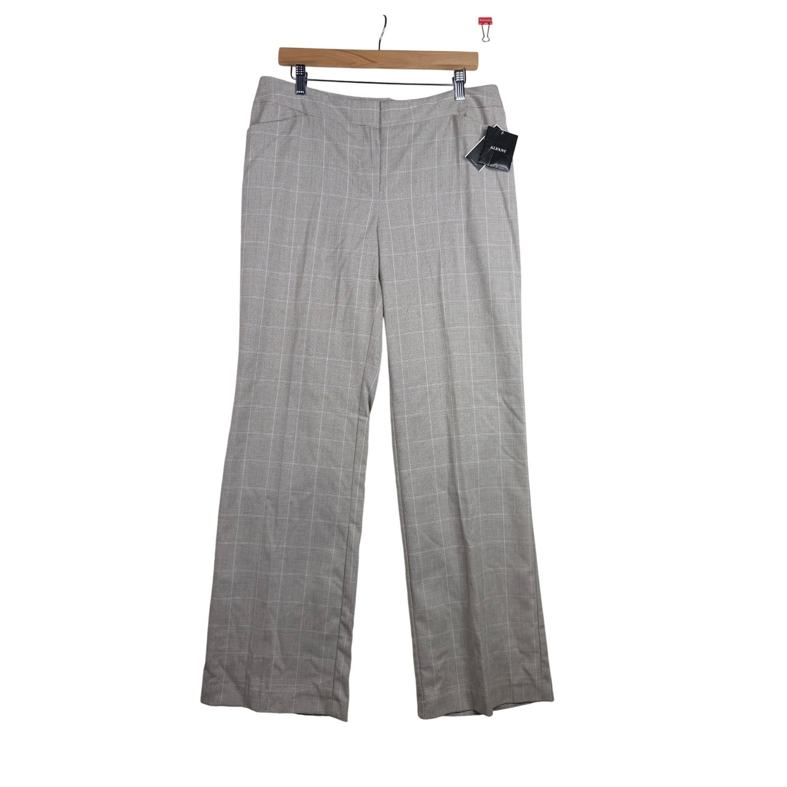 New Alfani Plaid Dress Pants size 12 Beige/White