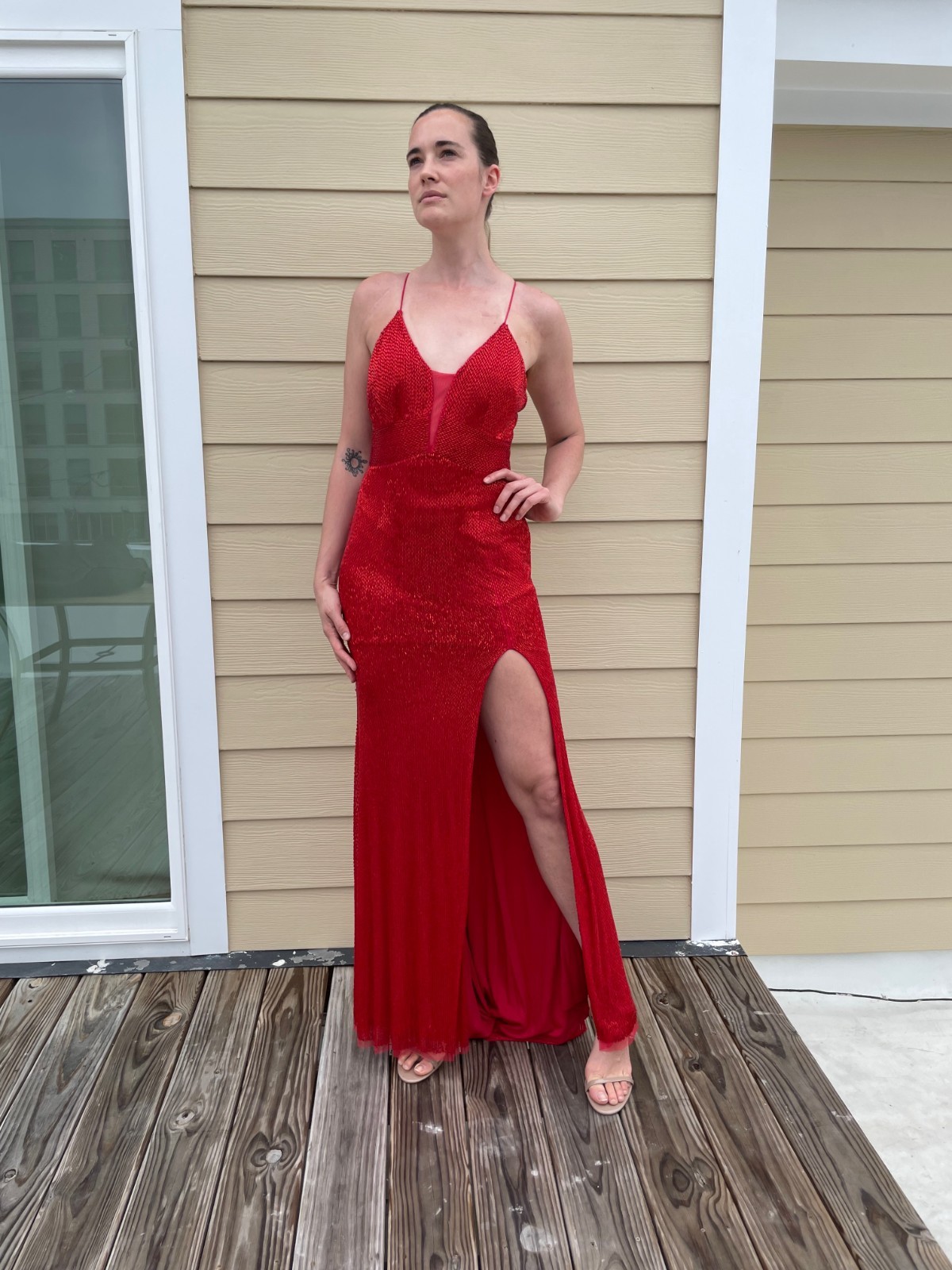 New Rachel Allan Beaded Red Gown Size 6