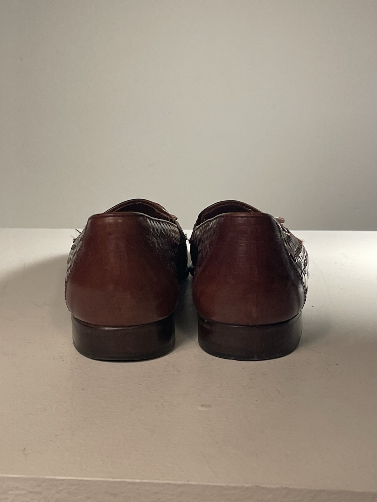Vintage San Remo Italy Woven Leather Tassel Loafers Brown Men’s 10 Made in Italy