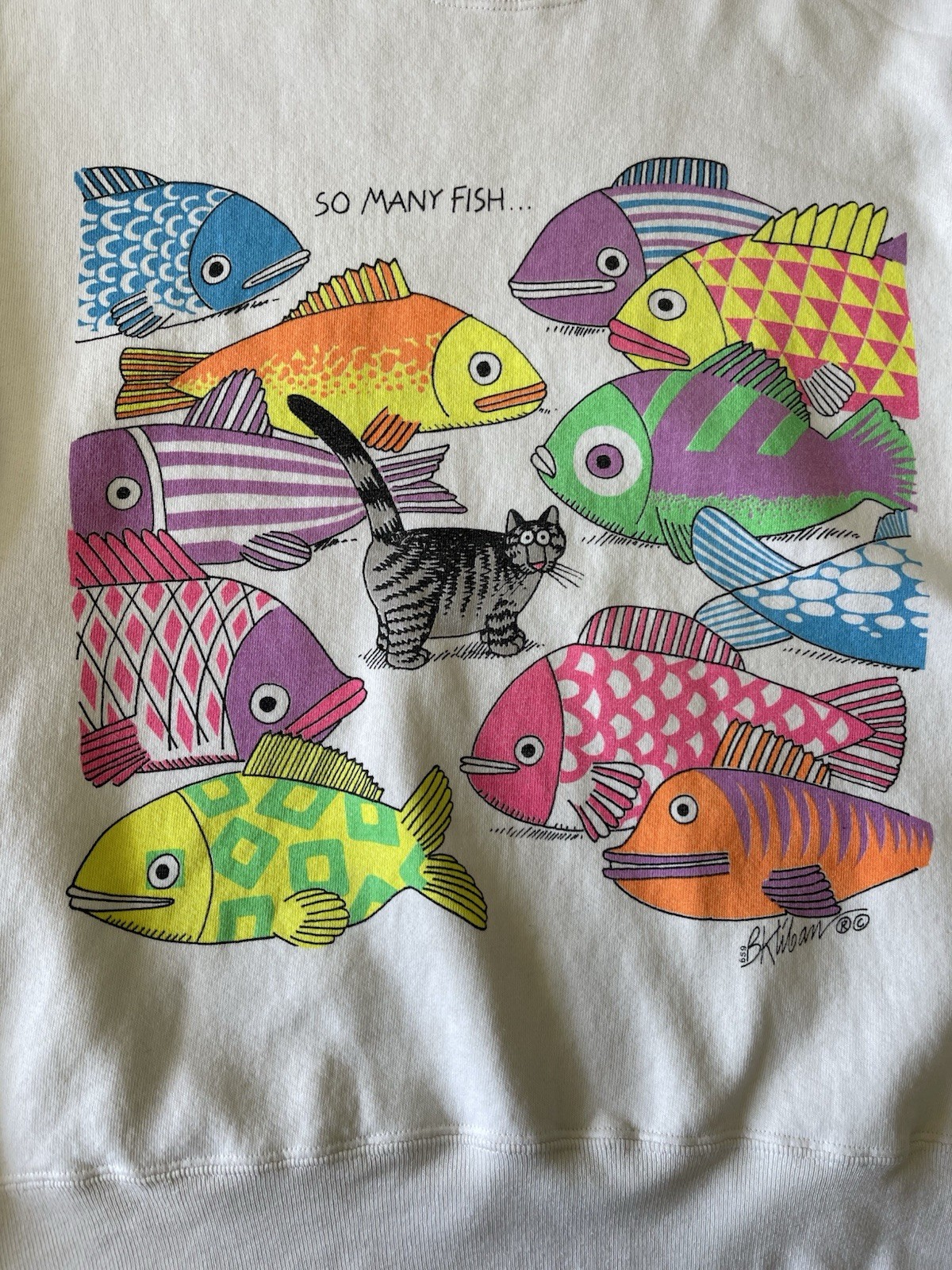 Vintage Crazy Shirt B Kliban Cat So Many Fish So Little Time Sweatshirt Size L