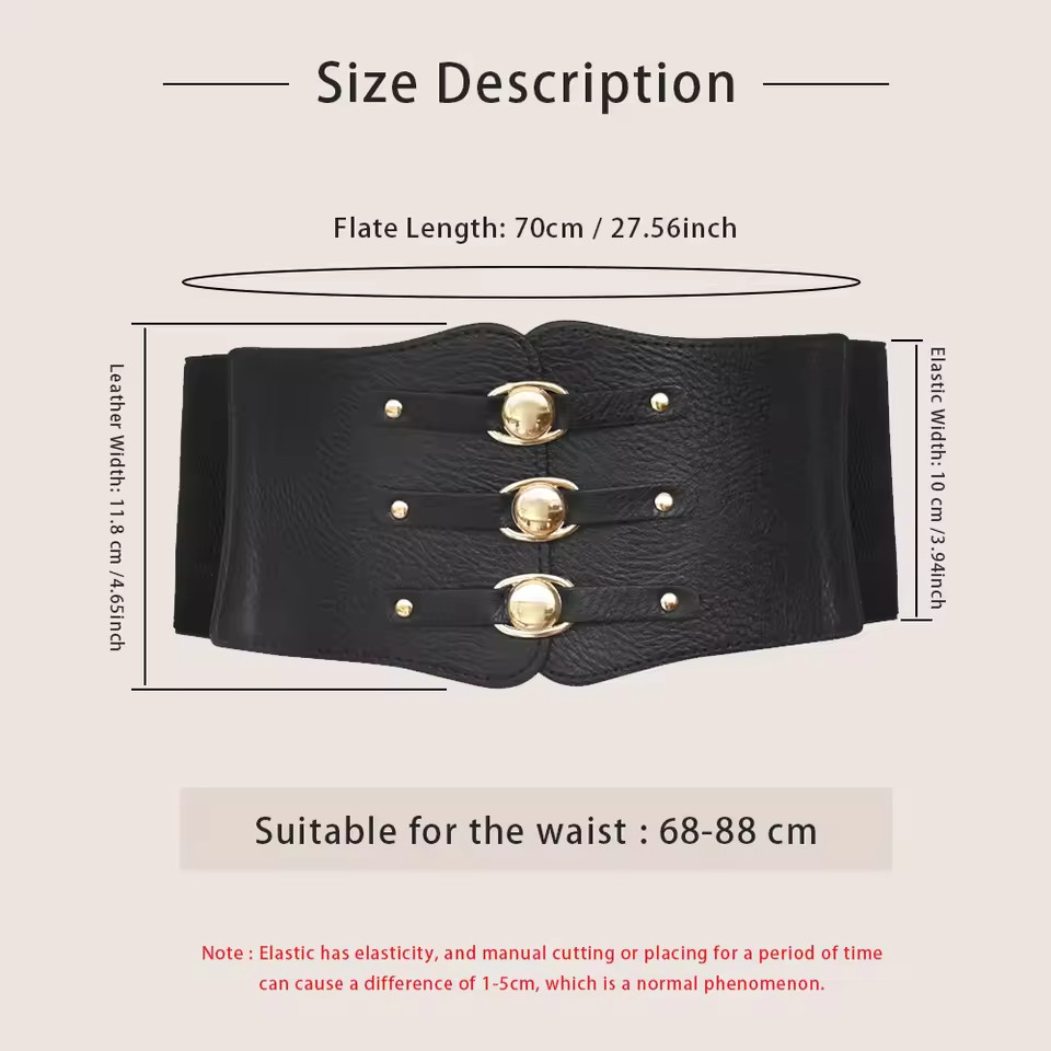 Women Wide Elastic Waist Belt Cinch Corset Triple Gold Buckle Dress Waistband