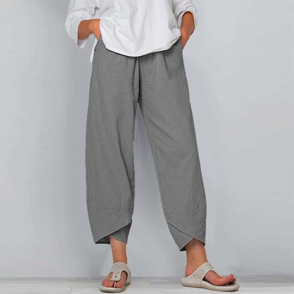 Summer Womens Summer Cotton Linen Baggy Casual Harem Pants Trousers Plus Size US