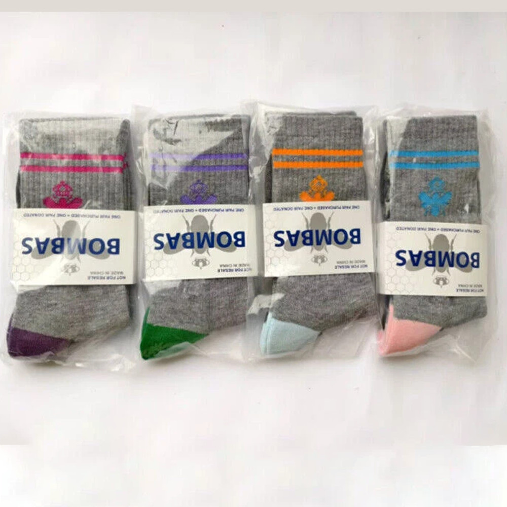 4 Pairs BOMBAS Women’s Cushion Calf Socks Honeycomb Gray Size Medium 4 Colors