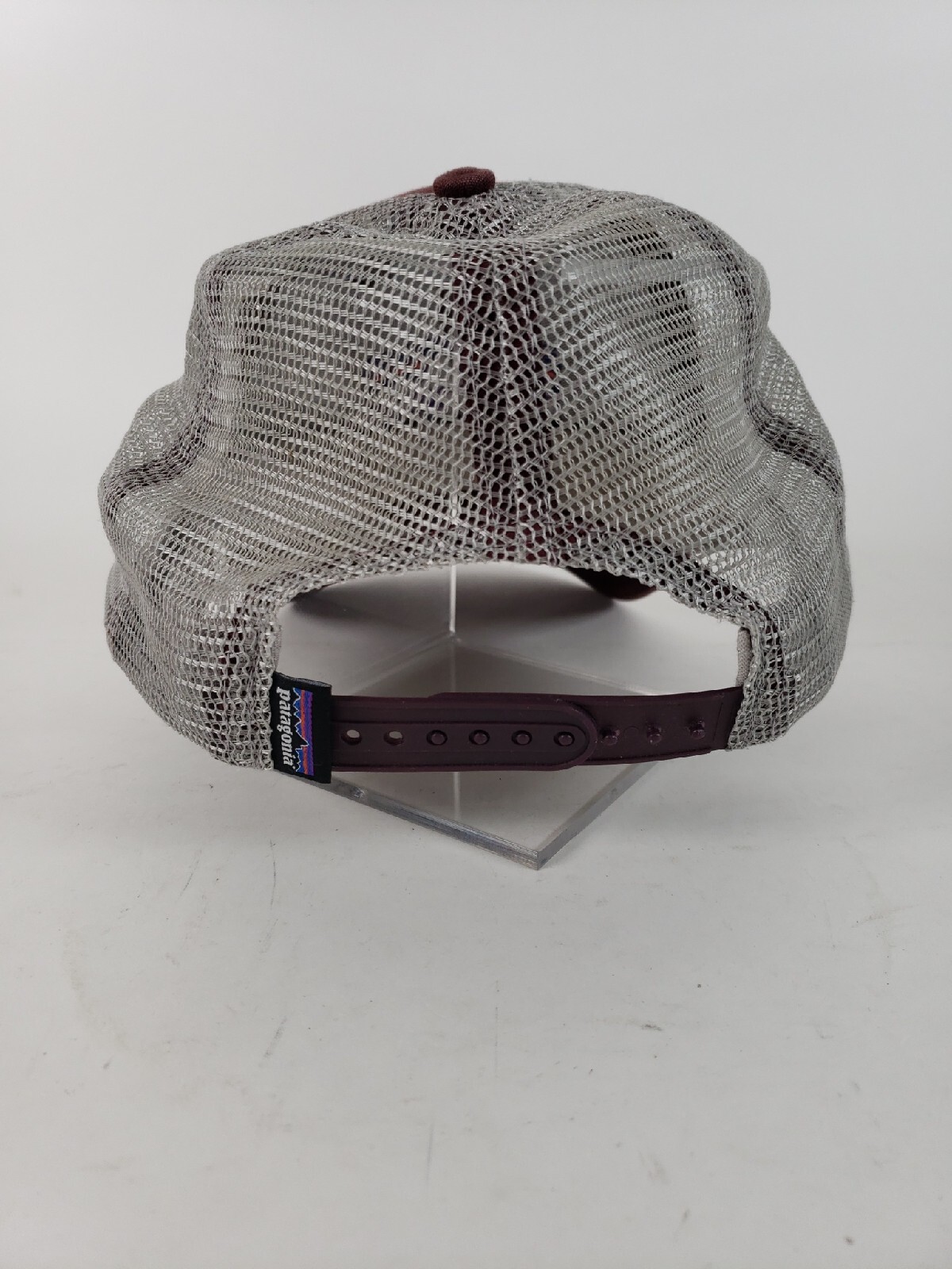 Patagonia P-6 Logo Lo Pro Trucker Hat Maroon Gray Mesh Snapback Cap