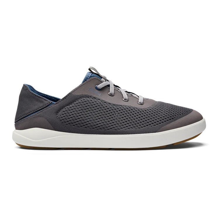 Olukai Men’s Breathable Boat Shoe, no-tie laces, color – Pavement / Vintage Blue