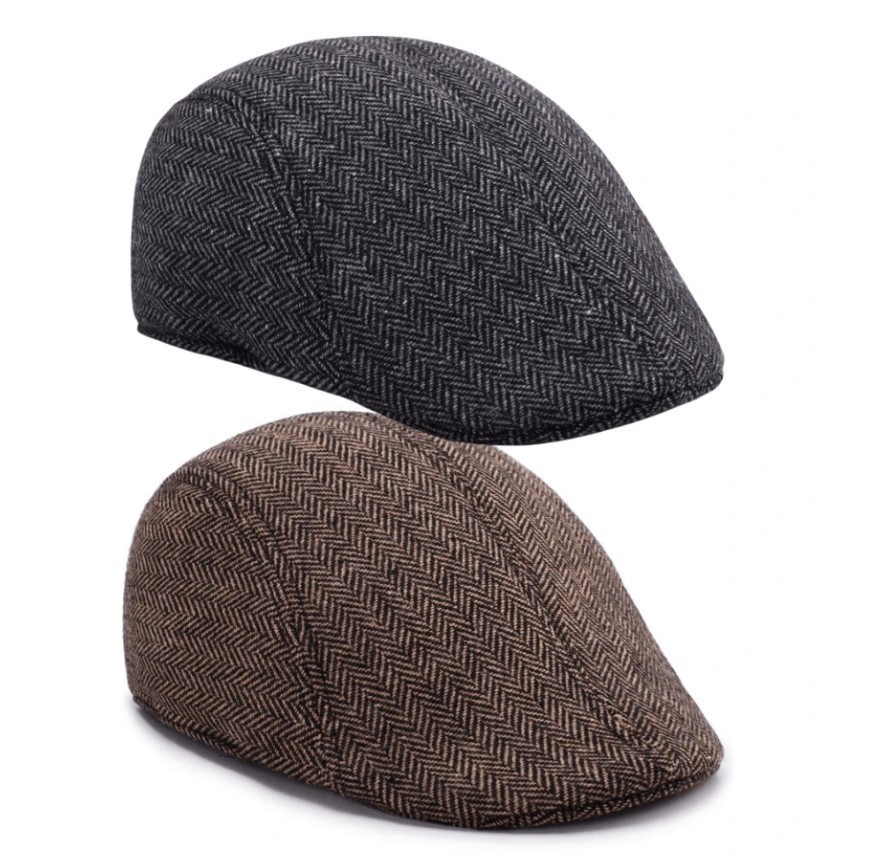 Men’s Herringbone Ivy Flat Cap Classic Newsboy Driving Golf Hat Adjustable Fit