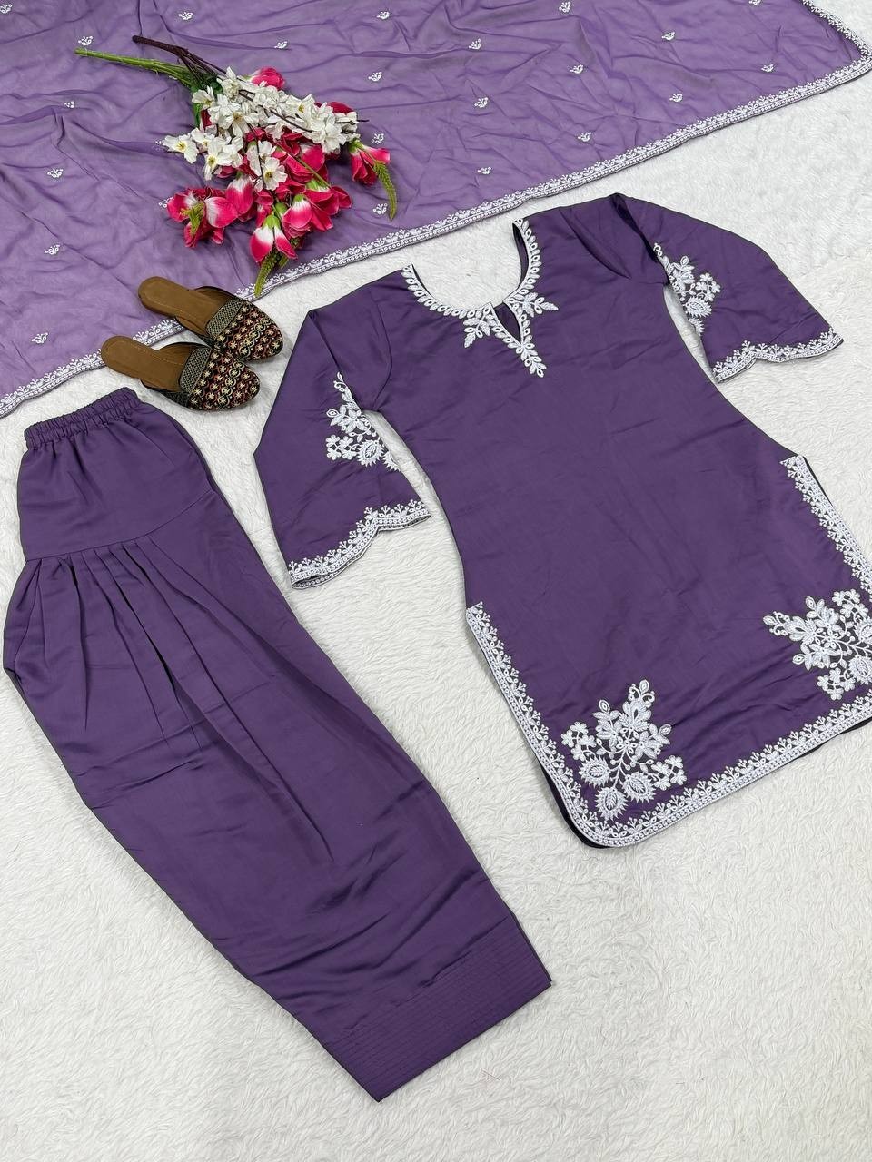 Fancy Roman Cotton Salwar Kameez With Dupatta For Organza Dupatta For Women